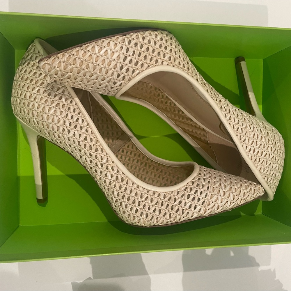 Sam Edelman Woven Pointed-Toe Pumps in Light Beige - Picture 3 of 12